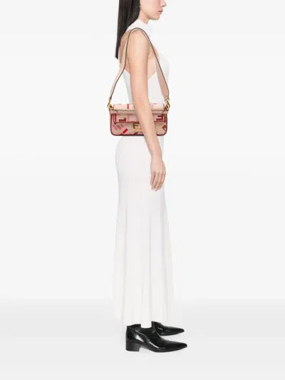 Pre-owned Fendi 2010-2025 Zucca Embroidered Canvas Baguette Satchel In Pink