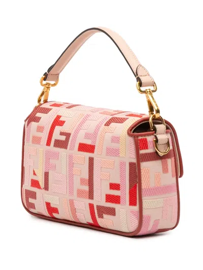 Pre-owned Fendi 2010-2025 Zucca Embroidered Canvas Baguette Satchel In Pink