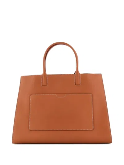 Pre-owned Burberry Frances Leather Medium Tote Bag In Brown
