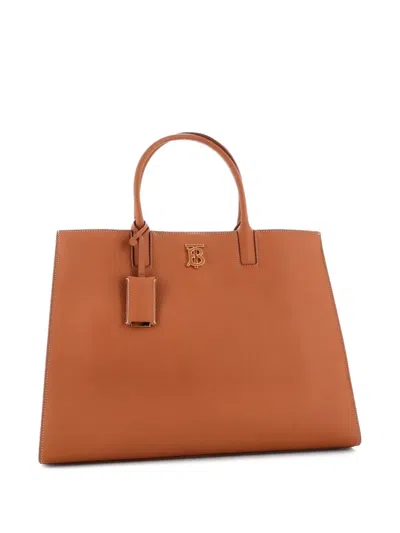 Pre-owned Burberry Frances Leather Medium Tote Bag In Brown