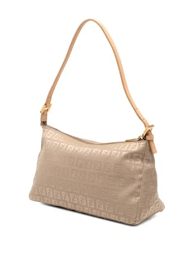 Pre-owned Fendi 2000-2010 Zucchino Canvas Pochette Shoulder Bag In Brown