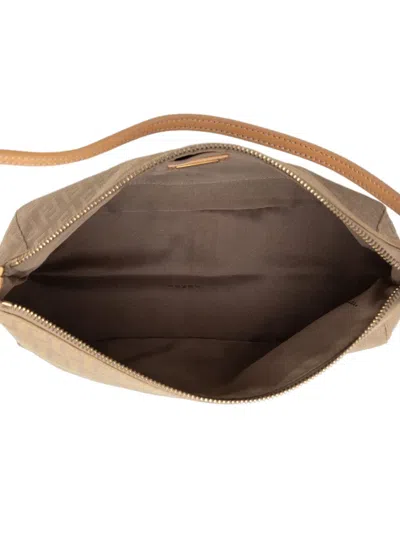 Pre-owned Fendi 2000-2010 Zucchino Canvas Pochette Shoulder Bag In Brown