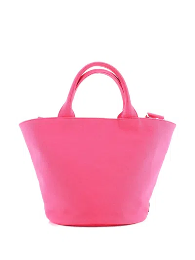 Pre-owned Prada Canapa Convertible Shopping Tote Canvas Medium Bucket Bag In Pink