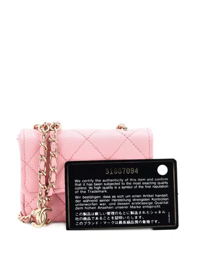 Pre-owned Chanel Classic Flap Chain Quilted Caviar Mini Belt Bag In Pink