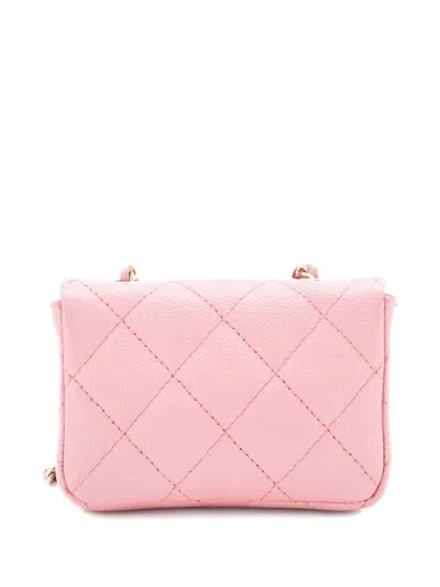 Pre-owned Chanel Classic Flap Chain Quilted Caviar Mini Belt Bag In Pink