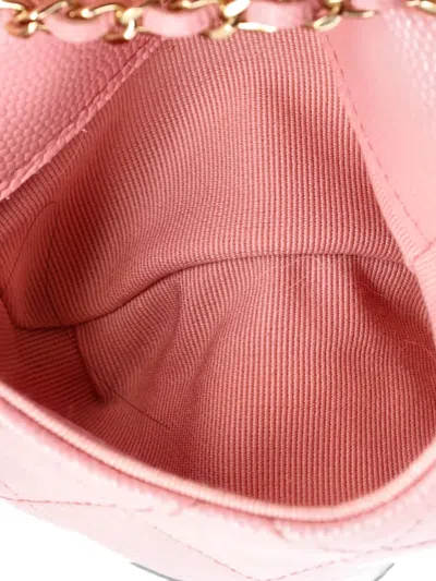 Pre-owned Chanel Classic Flap Chain Quilted Caviar Mini Belt Bag In Pink