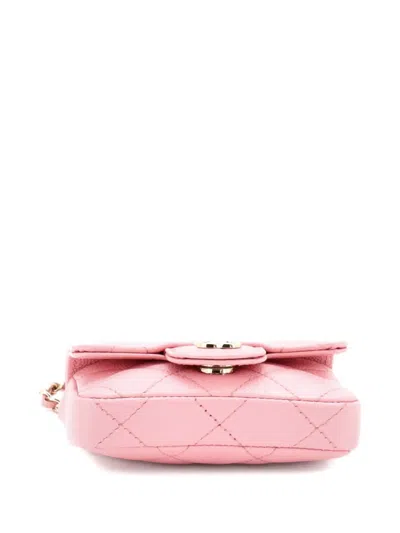 Pre-owned Chanel Classic Flap Chain Quilted Caviar Mini Belt Bag In Pink