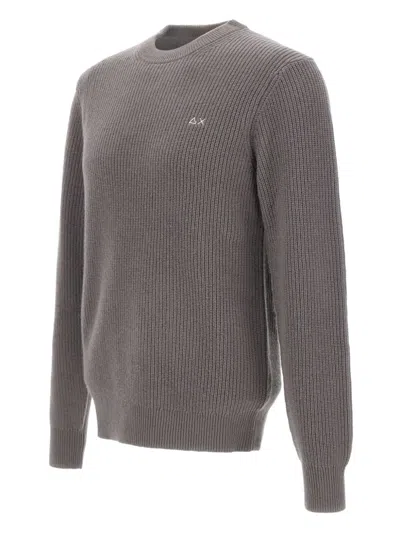 Sun 68 Ribbed Embroidered-logo Sweater In Gray