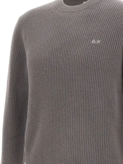 Sun 68 Ribbed Embroidered-logo Sweater In Gray
