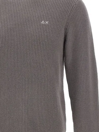 Sun 68 Ribbed Embroidered-logo Sweater In Gray