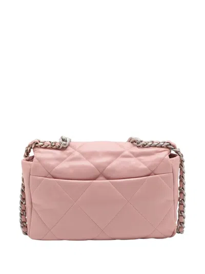 Pre-owned Chanel 2021-2025 Large Lambskin 19 Flap Satchel In Pink