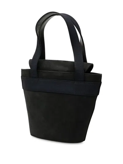 Pre-owned Ferragamo 1990-2025 Suede Vara Bow Bucket Bag In Black