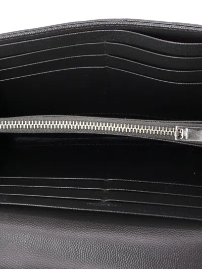 Pre-owned Saint Laurent Classic Monogram Flap Wallet Matelasse Chevron Leather Large Small Wallets In Gray