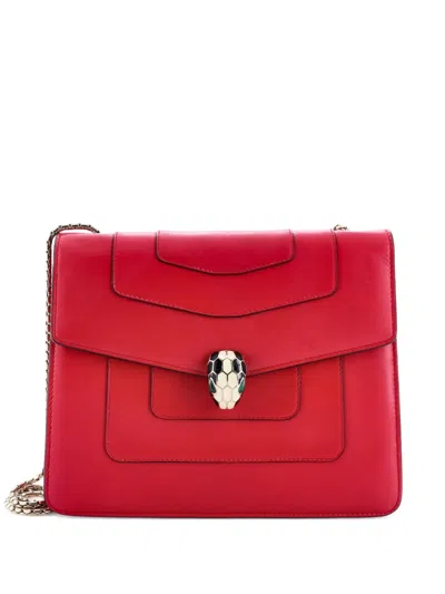 Pre-owned Bvlgari Serpenti Forever Square Leather Medium Shoulder Bag In Red