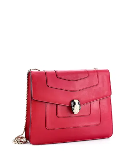 Pre-owned Bvlgari Serpenti Forever Square Leather Medium Shoulder Bag In Red