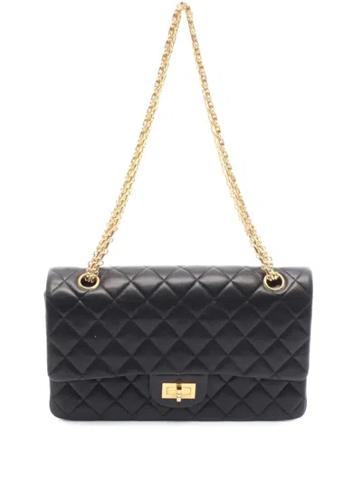 Pre-owned Chanel 1997-1999 Reissue 2.55 Quilted Lambskin Double Flap Shoulder Bag In Black