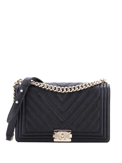 Pre-owned Chanel Boy Flap Bag Chevron Caviar New Medium Shoulder Bag In Black