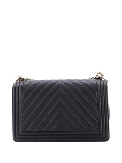 Pre-owned Chanel Boy Flap Bag Chevron Caviar New Medium Shoulder Bag In Black