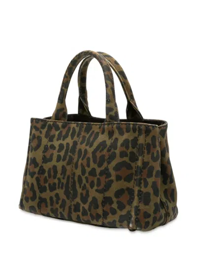 Pre-owned Prada 2013-2025 Small Leopard Print Canvas Canapa Satchel In Brown