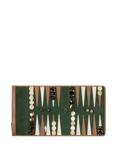 Hector Saxe Leather Travel Backgammon (51cm X 28cm) In Green
