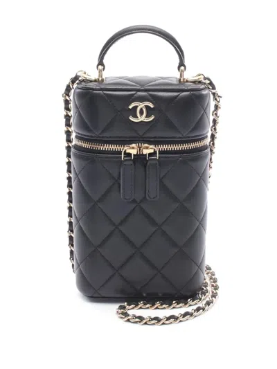 Pre-owned Chanel 2021 Lambskin Classic Vanity Phone Holder Crossbody Bag In Black