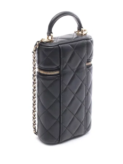 Pre-owned Chanel 2021 Lambskin Classic Vanity Phone Holder Crossbody Bag In Black