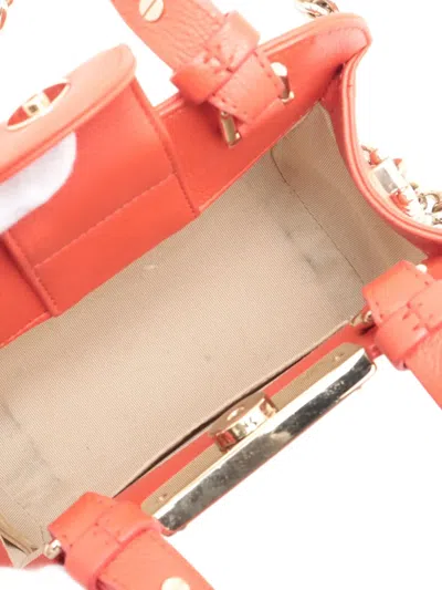 Pre-owned Chanel 2016-2017 Mini Calfskin Label Click Shopping Tote Satchel In Red