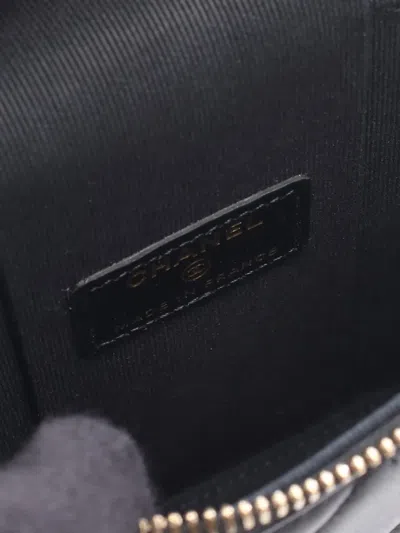 Pre-owned Chanel 2021 Lambskin Classic Vanity Phone Holder Crossbody Bag In Black