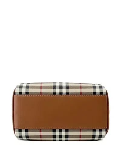 Pre-owned Burberry 2018-2025 Mini House Check Coated Canvas Bowling Bag Satchel In Brown