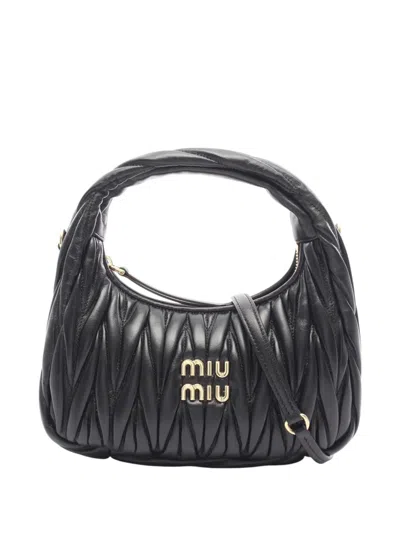 Pre-owned Miu Miu 2010-2025 Leather Matelasse Wonder Satchel In Black
