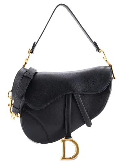 Pre-owned Dior Saddle Handbag With Strap Leather Medium Shoulder Bag In Black