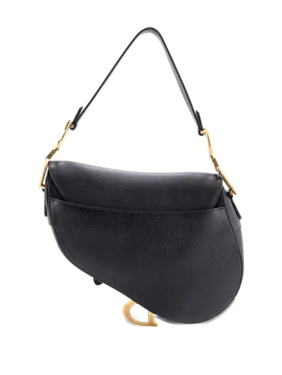 Pre-owned Dior Saddle Handbag With Strap Leather Medium Shoulder Bag In Black