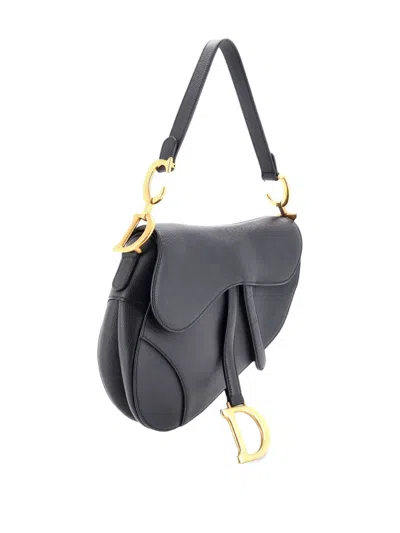 Pre-owned Dior Saddle Handbag With Strap Leather Medium Shoulder Bag In Black