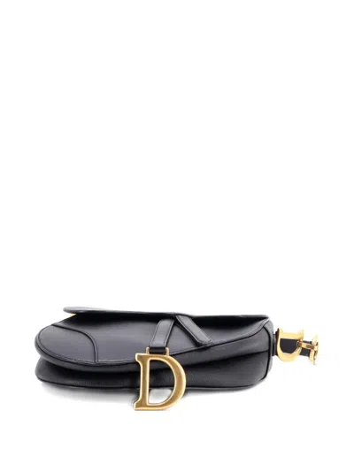 Pre-owned Dior Saddle Handbag With Strap Leather Medium Shoulder Bag In Black