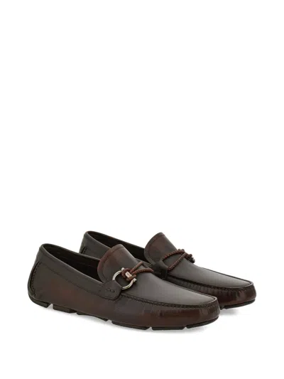 Ferragamo Gancini Braided Driver Loafers In Brown