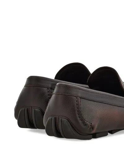 Ferragamo Gancini Braided Driver Loafers In Brown
