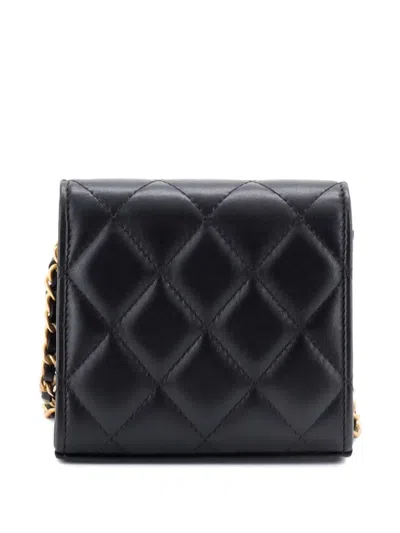 Pre-owned Chanel Coco Love Cc Heart Clutch With Chain Quilted Lambskin Mini Crossbody Bag In Black