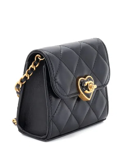 Pre-owned Chanel Coco Love Cc Heart Clutch With Chain Quilted Lambskin Mini Crossbody Bag In Black