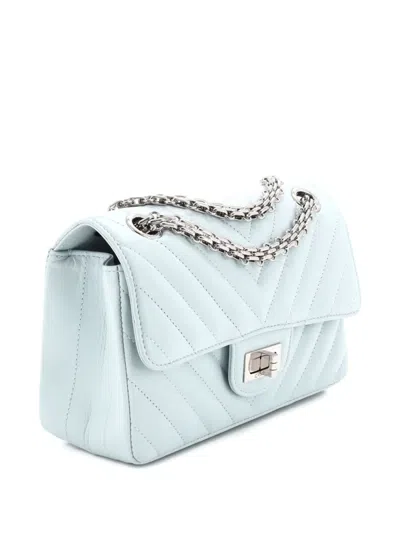 Pre-owned Chanel Reissue 2.55 Flap Bag Chevron Aged Calfskin Mini Shoulder Bag In Blue
