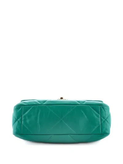 Pre-owned Chanel 19 Flap Bag Quilted Leather Medium Crossbody Bag In Green