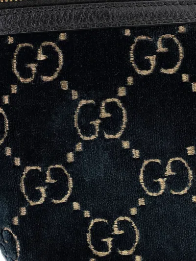 Pre-owned Gucci Ophidia Zip Gg Velvet Belt Bag In Black