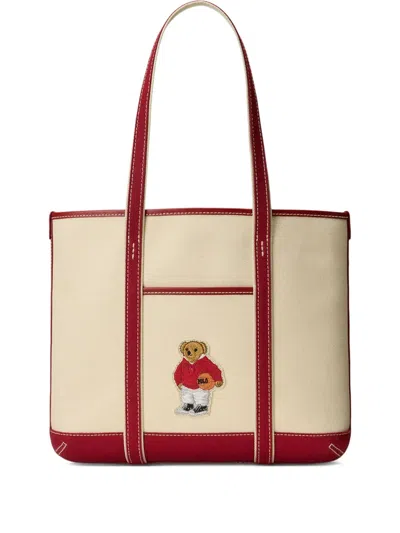 Polo Ralph Lauren Polo Bear Canvas Small Shopper Tote In Neutral