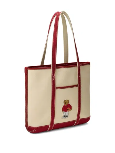 Polo Ralph Lauren Polo Bear Canvas Small Shopper Tote In Neutral