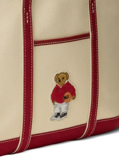 Polo Ralph Lauren Polo Bear Canvas Small Shopper Tote In Neutral