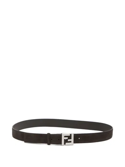 Fendi Square Belt With Adjustable Buckle And Logo In Brown