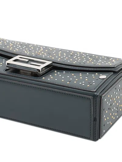 Pre-owned Fendi 2010-2025 Studded Leather Soft Trunk Baguette Satchel In Blue