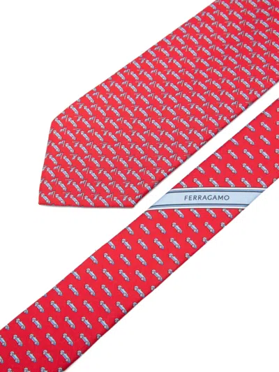 Ferragamo Race-patterned Tie In Red