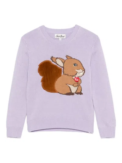 Mc2 Saint Barth Squirrel-embroidered Sweater In Purple
