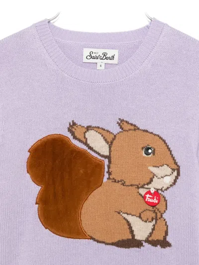 Mc2 Saint Barth Squirrel-embroidered Sweater In Purple