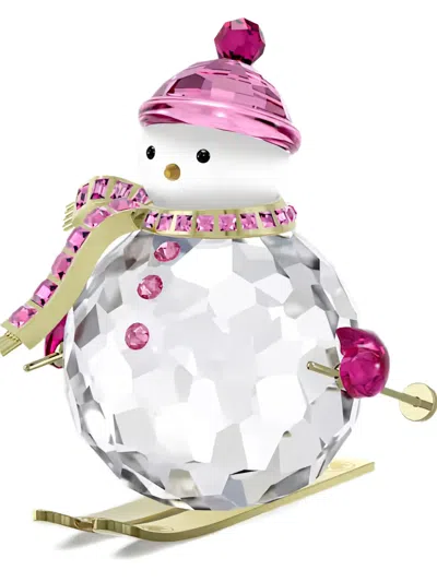 Swarovski Cheers Dulcis Snowman Crystal-embellished Skiing Holiday Figurine In White